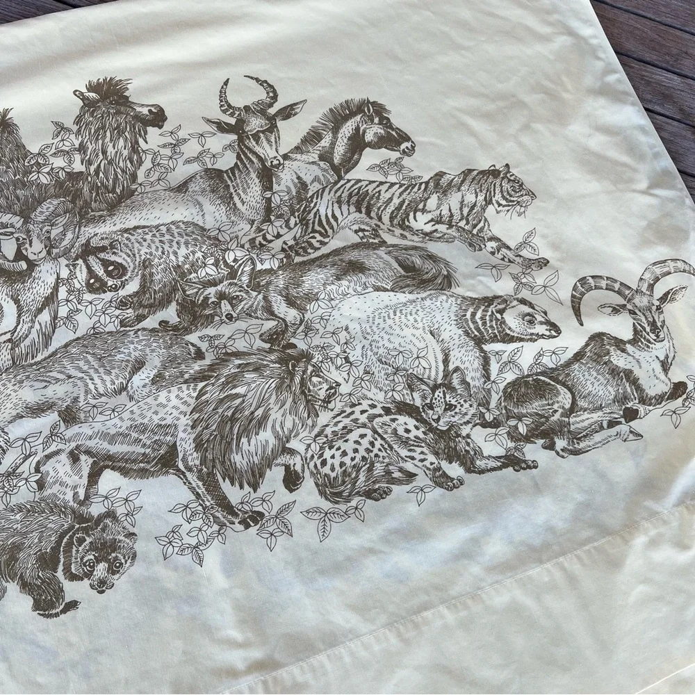Vintage 1970s Safari Jungle Animals Sheet Set Carlin Comfort Yellow USA Twin XL